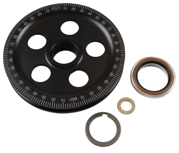 Sand-seal-generator/alternator-pulley-laser-engraved-numbers-black-12-V--Including-aluminium-collar-and-orange-seal-VW-Käfer-33-1065-0